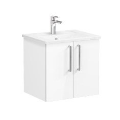 Vitra Root Lavabo Dolabı, kapaklı, 60 cm, Parlak Beyaz, köşeli lavabolu